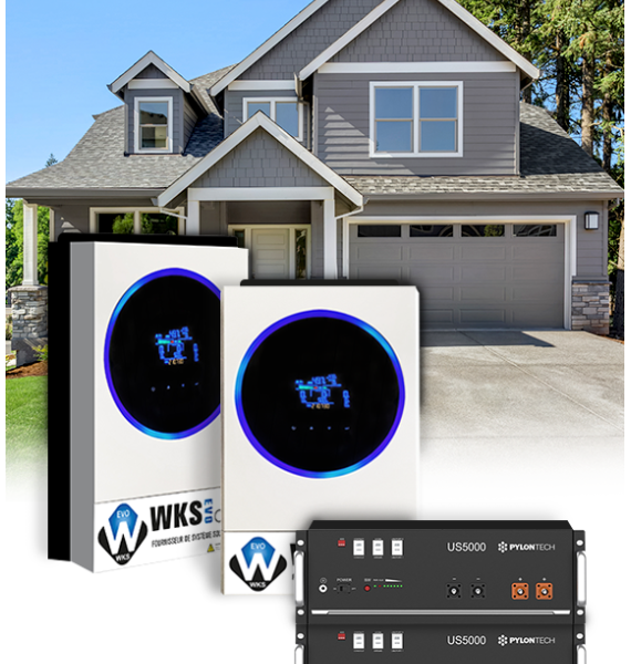 WKS EVO Circle 11,2 kVA omvormerpakket en Pylontech US5000 9,6 kWh lithiumbatterijen